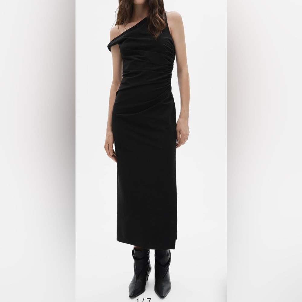 Mango Black Ruched Asymmetrical Dress